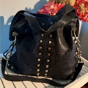 Michael Kors Uptown Astor Black Gold Studded Leather Carryall Large Tote Bag